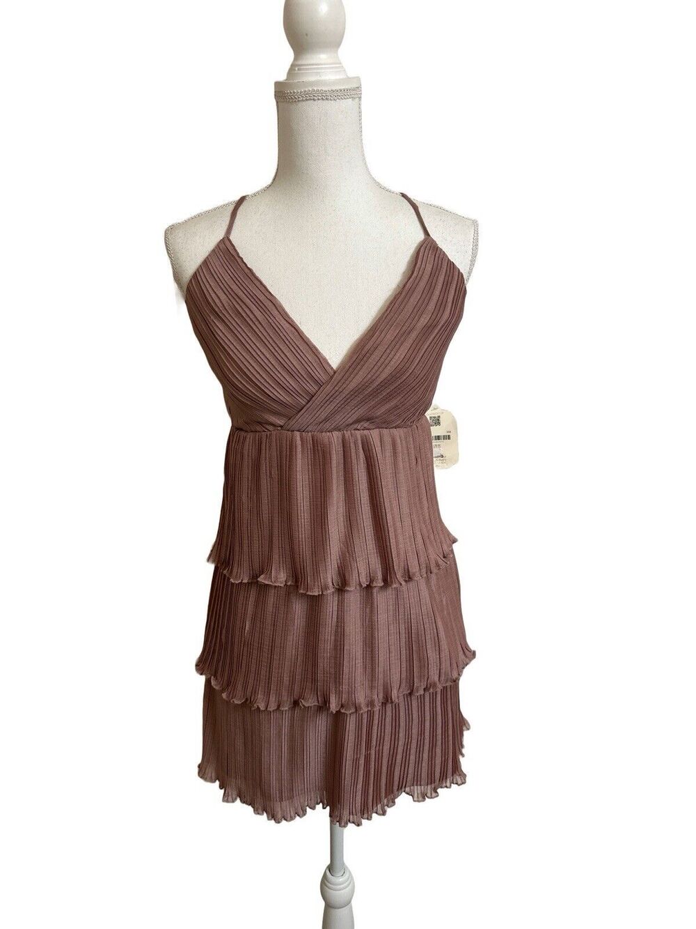 Altar'd  State Women's Small Pleated Tiered Sleeveless Mini Dress New With Flaws